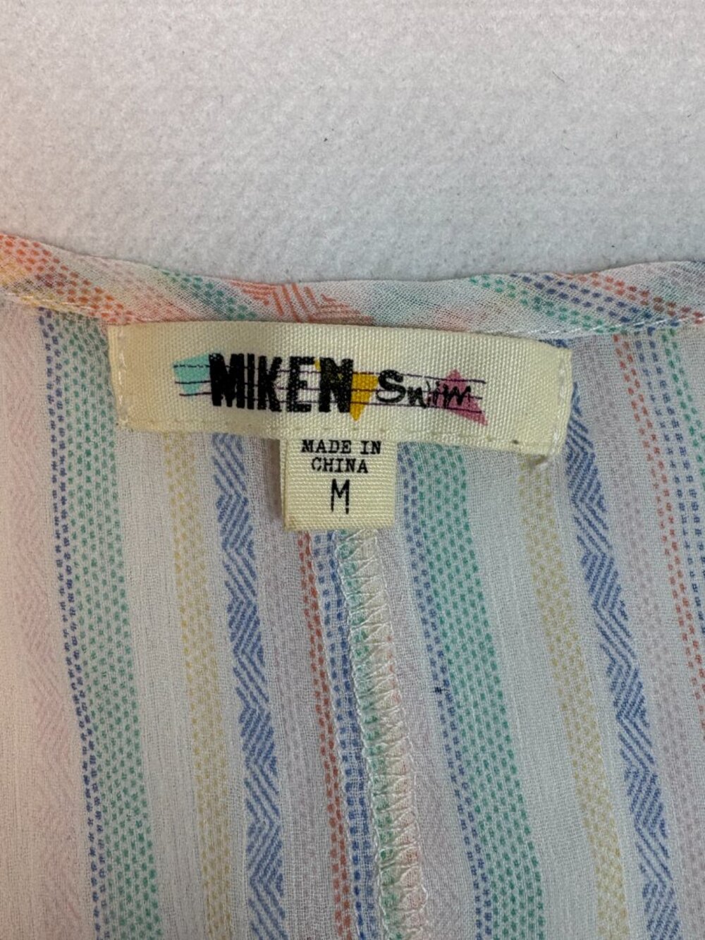 Miken Swim Pastel Stripe Boho Tassel Kaftan Cover Up Poncho Resortwear Cottage M - Picture 4 of 7